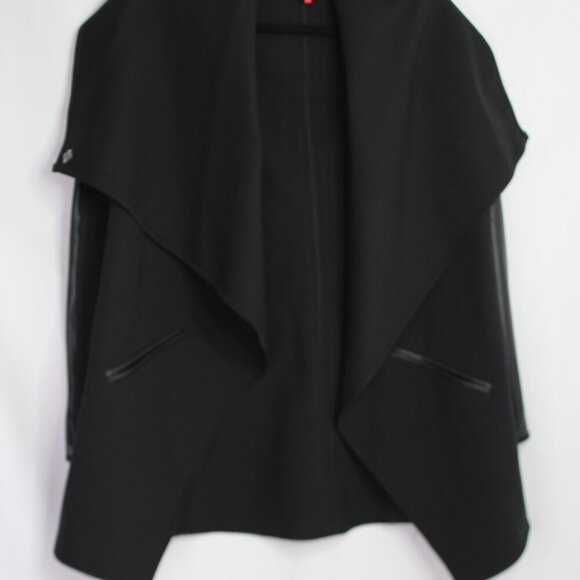 SPANX Faux Leather Convertible Jacket Black Coat Snap Drape Front Size XS - Picture 3 of 12